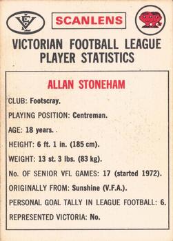 1974 Scanlens VFL #97 Allan Stoneham Back